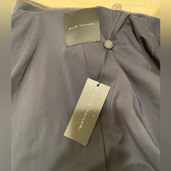 Elie Tahari Faux Leather-Trimmed Cashmere Wool Blend Wrap Coat Navy XL Womens - Picture 11 of 15